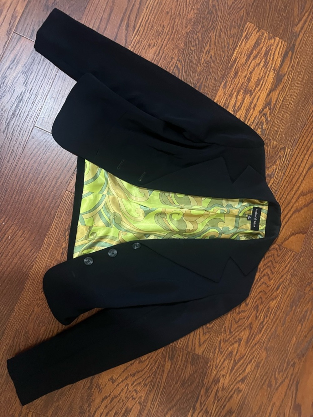 Black Women's Blazer with Green Swirl Lining